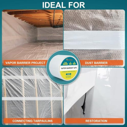 4" x 180' Vapor Barrier Tape, 9 Mil White Polyethylene Insulation Tape - size: 1 Pack
