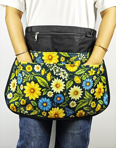 Bafelia Waterproof Server Apron for Women with 7 Pockets - color: Green Flowers