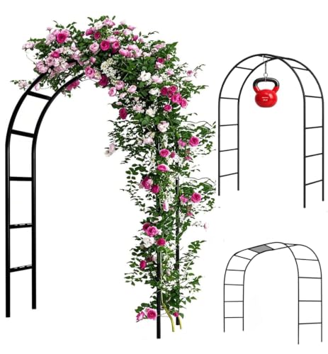Adorox 7.8ft Garden Arch Trellis for Climbing Plants, Metal Arch Frame, Pumpkin Archway Outdoor Garden Arbors and Arches for Halloween Christmas Birthday Party Baby Shower Decoration(Black) - color: Black