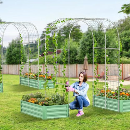3 in 1 Galvanized Raised Garden Bed with 87" H Arch Trellis - color: Cyan Green, size: 47.3" Lx 24" Wx 12"H