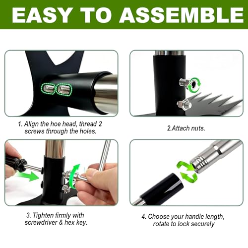 Stand Up Weed Puller Tool 2 in 1 Heavy Duty Manual Weeder & Garden Hoe, 4-Claw Steel Head Weed Remover with Gloves for Yard Lawn Patio Flower Bed