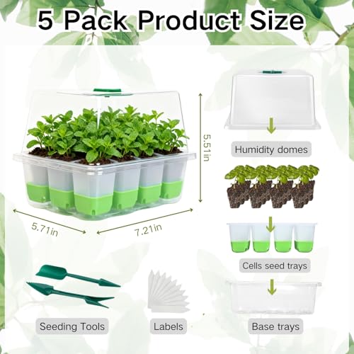5 Pack 60-Cell Silicone Seed Starter Trays with Humidity Dome - size: 5-Pack,with Humidity Dome