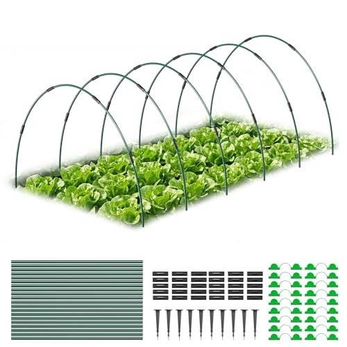 30Pcs Garden Hoops for Raised Beds, 6Sets Greenhouse Hoops Grow Tunnel, Rust-Free Fiberglass Support Hoops Frame for Netting Shade Cloth Cover, DIY Plant Support Garden Stakes