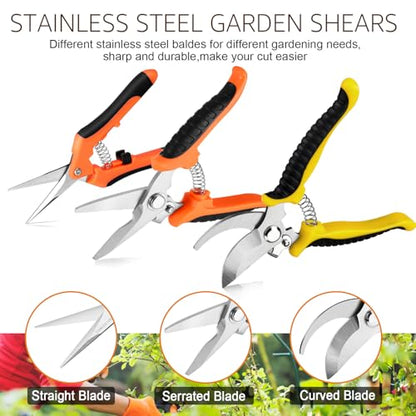 3 Pack Garden Pruning Shears Stainless Steel Blades Handheld Pruners Set with Gardening Gloves - color: Mix, size: 3 PCS