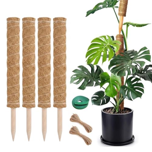 Moss Pole Monstera Plant Support, 4 Packs 16 Inch Plant Stakes for Monstera Moss Stick for House Plants,Moss Stakes for Climbing Plants Indoor, Coir Plant Pole Sticks Support Stakes