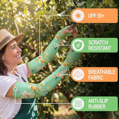 Evridwear Gardening Sleeves,UV Protection Cooling Arm Sleeve Women Men - color: Mint Floral Garden, size: Large/Extra Large