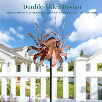 Willow Leaf 360° Metal Wind Spinners Outdoor, 53" H - color: Copper 53*12 Inch