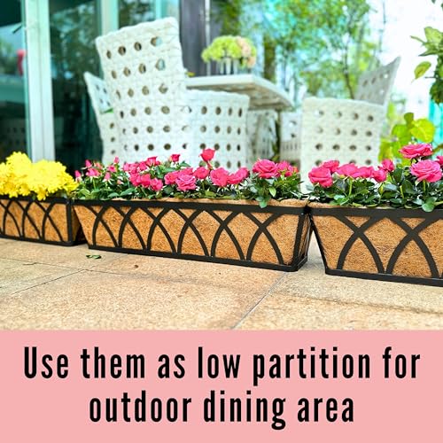 LaLaGreen Wall Hanging Planters (2 Pack, 30 Inch) Balcony Fence Planter with Coco Liner, Metal Window Planter Box Attach House Outdoor Flower Basket Plant Holder Rail Railing Deck Porch Horse Trough - size: 30" (76cm) x 2 Pack