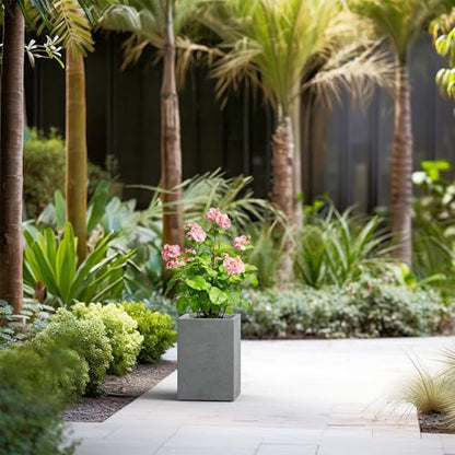 Kante Small Tall Square Pale Gray Concrete Planter 13" H, Outdoor - color: Natural Concrete, size: 12.6" H