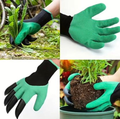 Garden Gloves with Claws for Digging – Heavy Duty Waterproof Gardening Gloves with ABS Plastic Fingertips – One Size Fits Most, Green & Black