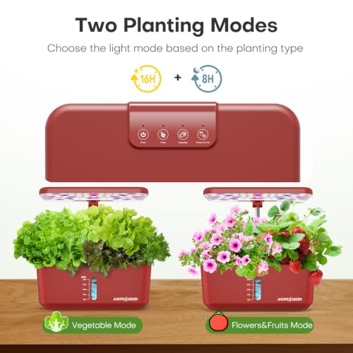 Ahopegarden Hydroponics Growing System: 10 Pods Indoor Herb Garden with LED - color: Red