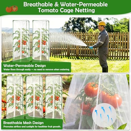 3 Pack Tomato Cages for Garden with Tomato Netting