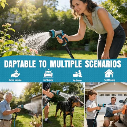 Garden Hose 100 ft x 5/8" with Nozzle, Water Hose Heavy Duty Flexible, Lightweight Kink-less Hybrid Hose with Swivel Handle, Male to Female Fittings (Blue, 100FT) - color: Blue, size: 100ft