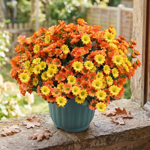 Daisy Artificial Flowers for Outdoors Decoration, 6 Bundles Fake Plants Flowers Bouquet Faux Flowers for Outdoor Planter UV Resistant Silk Flowers for Outside Front Door Porch Patio (Mixed color 1) - color: Mixed Color 1