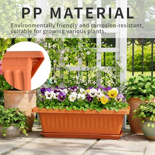 19 Inch Rectangular Plastic Planters, Terracotta, Set of 2 Window Boxes - color: Terracotta