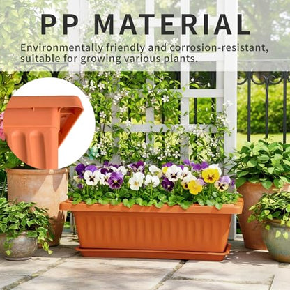19 Inch Rectangular Plastic Planters, Terracotta, Set of 2 Window Boxes - color: Terracotta