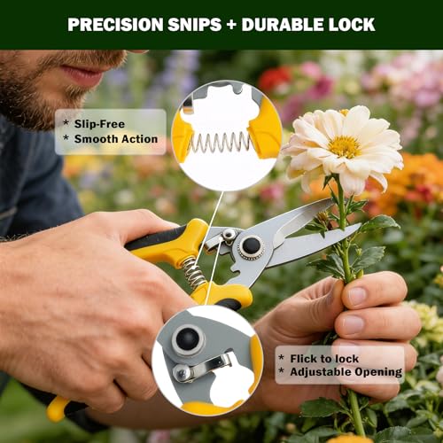 Pruning Shears for Gardening, 8.4" Bypass & 7" Straight Garden Shears – Sharp SK5 Steel Blade, Gardening Shears & Garden Snips for Trimming Flowers, Branches, Fruits(Grey Black, Black) - color: Grey Black