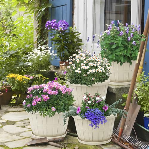 Quarut Plant Planters Pots Set of 4 Pack 16 Inch，Large Plastic Flower Pot - color: Beige, size: 16 inch-4 pack