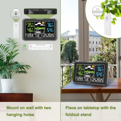 DreamSky Weather Station Indoor Outdoor Thermometer Wireless, Atomic Clock - color: Black with 2 sensor