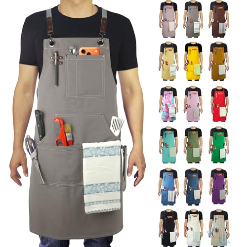 Kitchen Apron, Work Apron, Canvas Apron, Dark Gray - color: Dark Gray