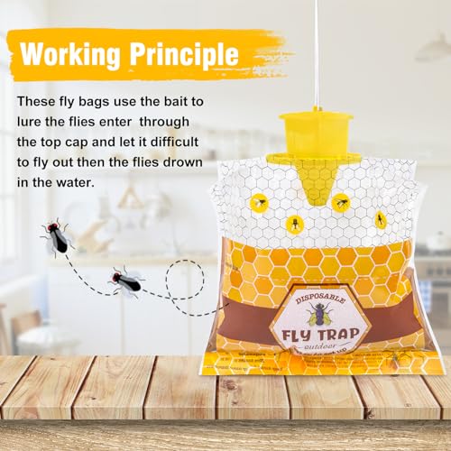 Disposable Hanging Fly Traps Outdoor Bags with Dissolvable Bait-10 Pack - size: 10 Packs
