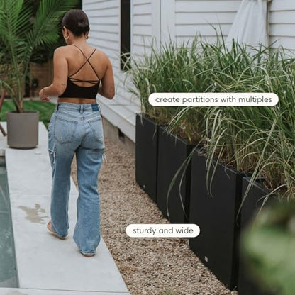 Veradek Block Series Span Planter - Tall Rectangular Outdoor Planter - color: Black, size: Medium - 2 Pack