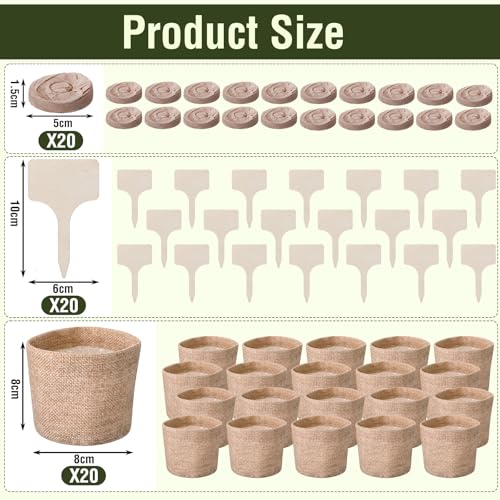 Novabright 20 Pack Herb Garden Planter Indoor Kit, 60 Pcs Complete Kitchen Herb Starter Set Including Burlap Pots Seedling Blocks Markers Birthday Gift Ideas for Women Mom Wife Housewarming - style: Classic