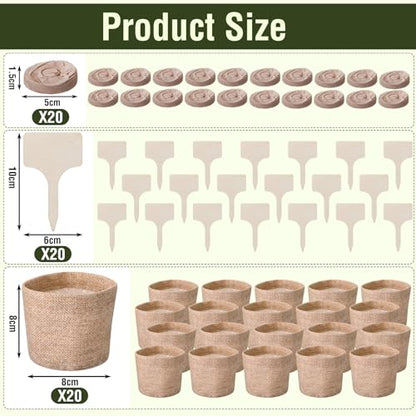 Novabright 20 Pack Herb Garden Planter Indoor Kit, 60 Pcs Complete Kitchen Herb Starter Set Including Burlap Pots Seedling Blocks Markers Birthday Gift Ideas for Women Mom Wife Housewarming - style: Classic