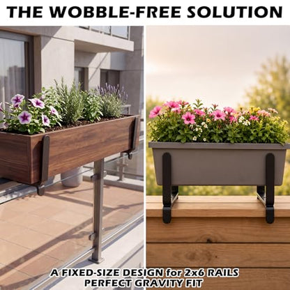 Chumia 4 Pack Window Flower Box Deck Railing Brackets for 2 x 6 Inch Deck, Heavy Duty Decks Railing Planter Brackets, Flower Baskets Holder for Fence Patio Garden Balcony