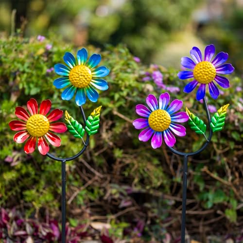 Viveta 2 Pack Flower Wind Spinners, Metal Wind Sculptures - color: Colorful Flower