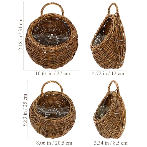 DOITOOL 2PCS Woven Hanging Wall Basket Rattan Wall Planter, Wicker Handmade Baskets Rustic Flower Pots Plant Containers for Garden Home Storage Flowers Hanging Planters