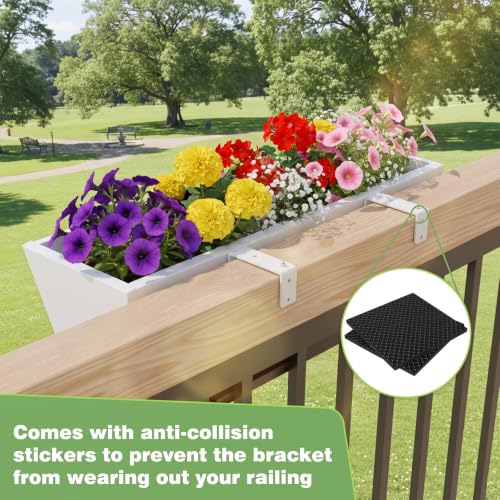2PC White Railing Planter for Outdoor Plants 36 Inch Metal Hanging Planters Pots with Adjustable Brackets and Drainage Railing Planter Boxes Hanging Flower Pots for Balcony Deck Railings Patio Dec - color: White