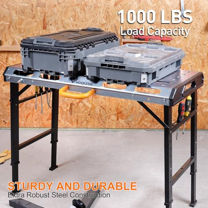 WORKESS Metal Welding Table Folding 1000 lbs Load Capacity Heavy Duty Steel Construction Workbench for Welding Adjustable 7 Level Height - style: Metal Top
