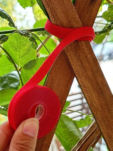 3Roll 200cm Nylon Plant Ties Self Adhesive Cable Twine Fastener Tape (Red) - color: Red