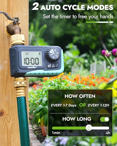 RAINPOINT Sprinkler Timer with Brass Inlet & Outlet, Programmable Hose Timer for Garden Soaker Hose, Watering Timer with Rain Delay/Manual Watering System, Digital Drip Irrigation for Yard, Lawn