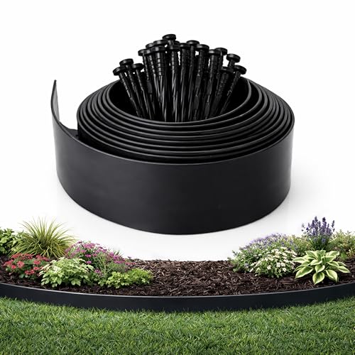 Gardzen 20-Foot x 3-Inch Landscape Edging Garden Border with 24 Spikes - color: Black, size: 3IN-20FT