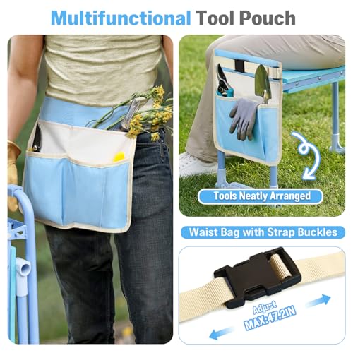 Garden Kneeler and Seat Heavy Duty, Foldable Gardening Stool Bench - color: Blue
