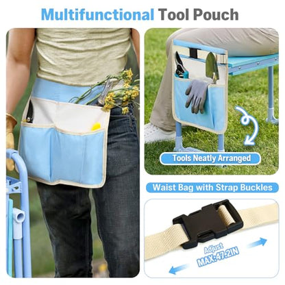 Garden Kneeler and Seat Heavy Duty, Foldable Gardening Stool Bench - color: Blue