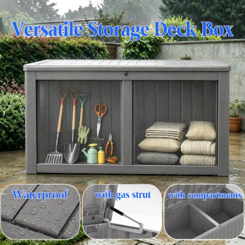 Outdoor Deck Storage Box,Waterproof,Grey,220 Gallon - color: Striped Gray, style: 220 Gallon