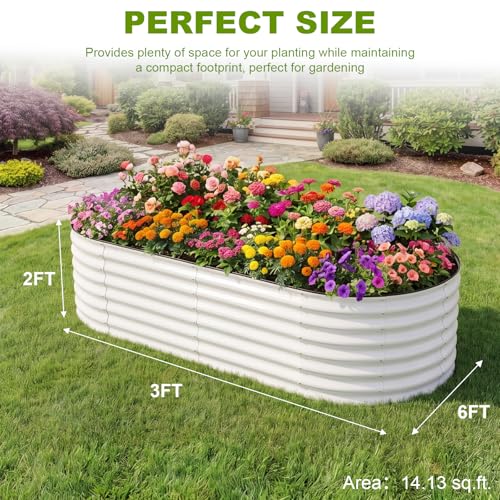 24" Tall Galvanized Raised Garden Bed Outdoor, 6x3x2ft, White - color: Pearl White, size: 6×3×2ft (1 Pack)