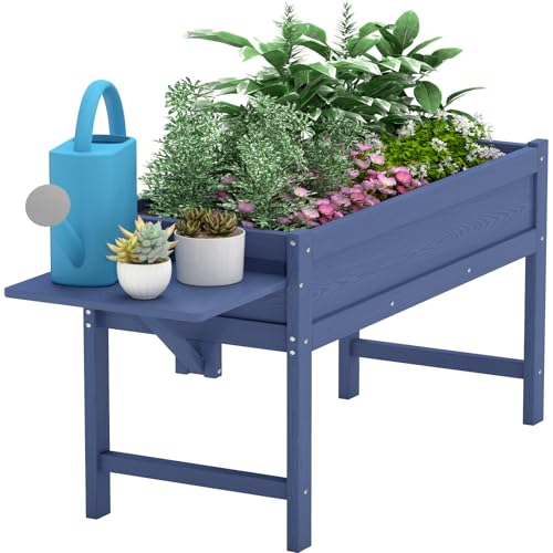 HDPE Raised Garden Bed with Legs, 49x21x27in All-Weather Heavy Duty Planter Box, Outdoor Elevated Garden Bed for Seeds, Herb, Flower, Vegetable (Navy Blue) - color: Navy Blue, size: 49x21x27in