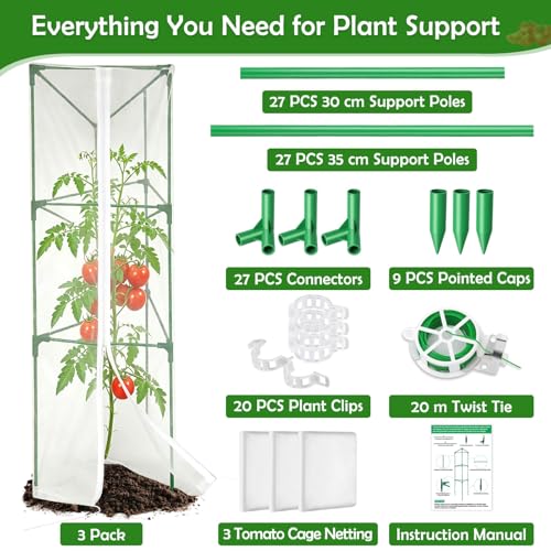 3 Pack Tomato Cages for Garden with Tomato Netting