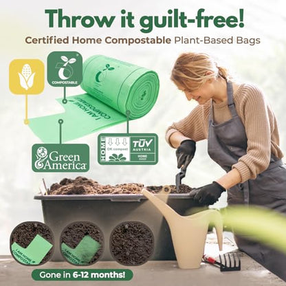 AIRNEX Compostable Kitchen Trash Bags 13 Gal - Cornstrarch Leakproof & Tear Resistant 50 Compost Bags - OK Compost Home & Seedling Certified 0.25 mm Kitchen Garbage Bags - style: 13 Gal, 50 Pack