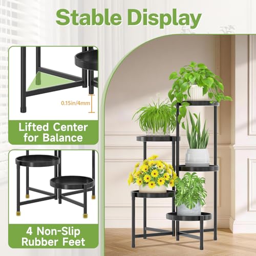 iDavosic.ly 5 Tier Large Plant Stand with Grow Light, 10 Inch Tray, Black - color: Black with Lights, size: 5 Tiers