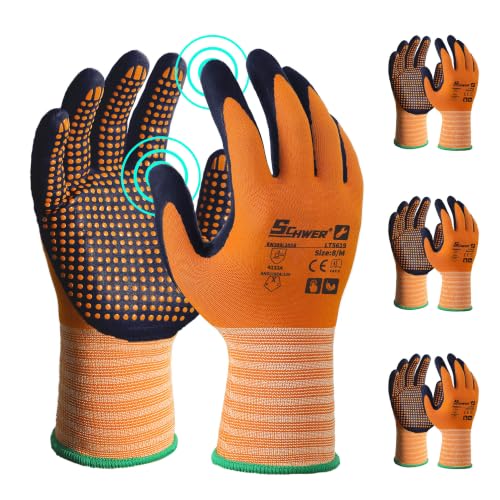 Schwer 3/6/12 Pairs Safety Work Gloves, MicroDot Abrasion & Grip, LT5619, S - size: Small