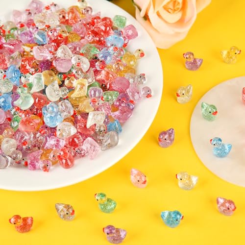 240 Pcs Glitter Mini Resin Ducks, Tiny Small Plastic Ducks Figures to Hide - style: Glitter Ducks