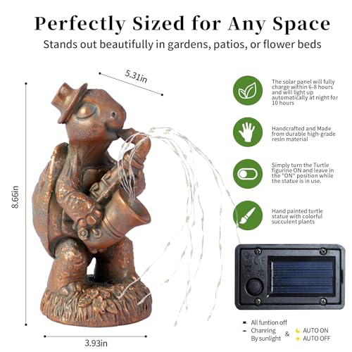 Solar Turtle Statue with Saxophone String Lights for Garden Decor