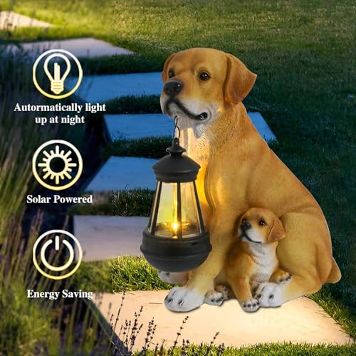 Solar Labrador Dog Statue with Lantern, Outdoor Garden Decor Figurine Light - style: Labrador