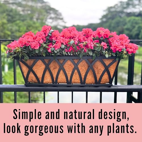 LaLaGreen Wall Hanging Planters (2 Pack, 30 Inch) Balcony Fence Planter with Coco Liner, Metal Window Planter Box Attach House Outdoor Flower Basket Plant Holder Rail Railing Deck Porch Horse Trough - size: 30" (76cm) x 2 Pack