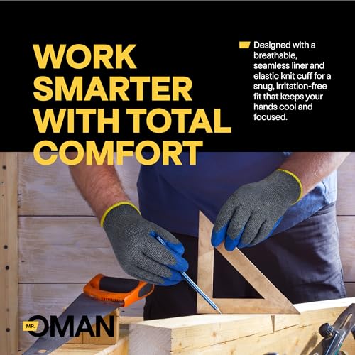 Oman Blue Latex Work Gloves, Double Dipped, XL, 6 Pairs